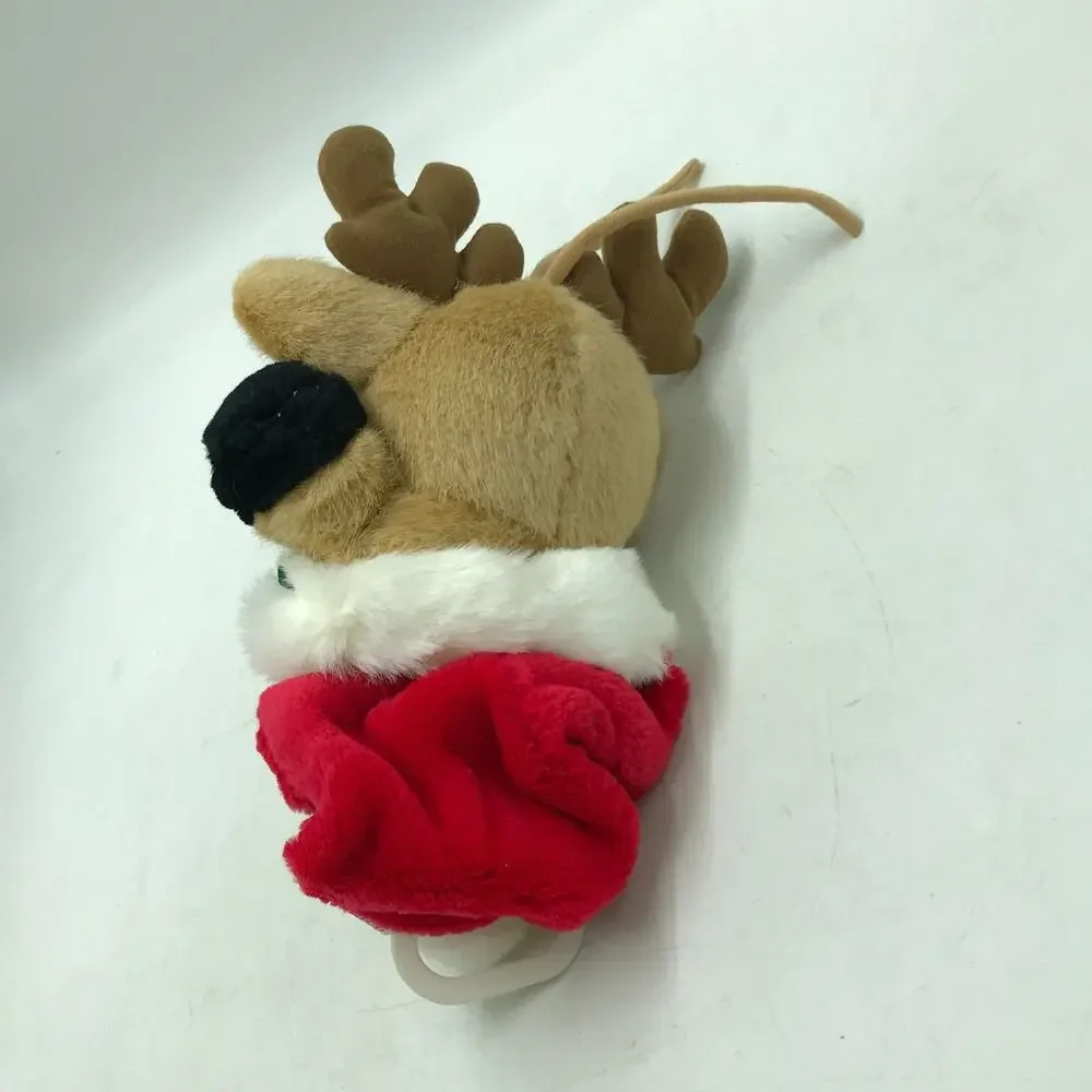 Vintage Dakin Plush Reindeer Pull Musical Christmas Holiday Red 1993 Works